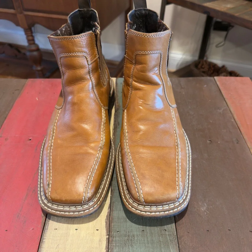 Franco‎ Fortini Mens Trevor Tan Leather Square Toe Chelsea Boots Size 10M 376609